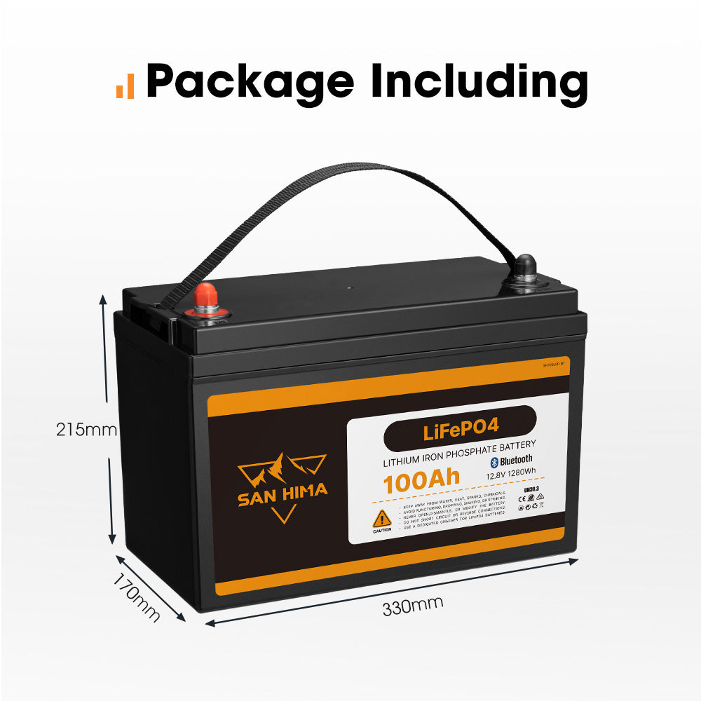 San Hima 12V 100Ah Lithium Iron Phosphate Battery LiFePO4 w/ Built-in