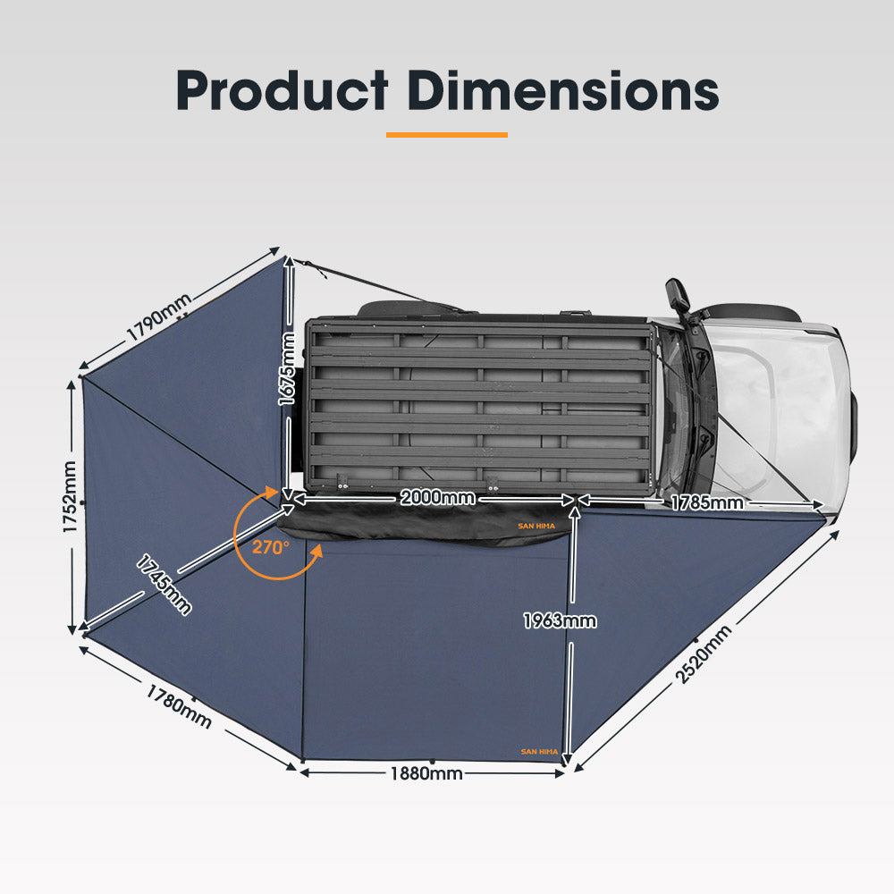 San Hima 270 Degree Free-Standing Awning-Driver Side 600D Oxford UPF50+