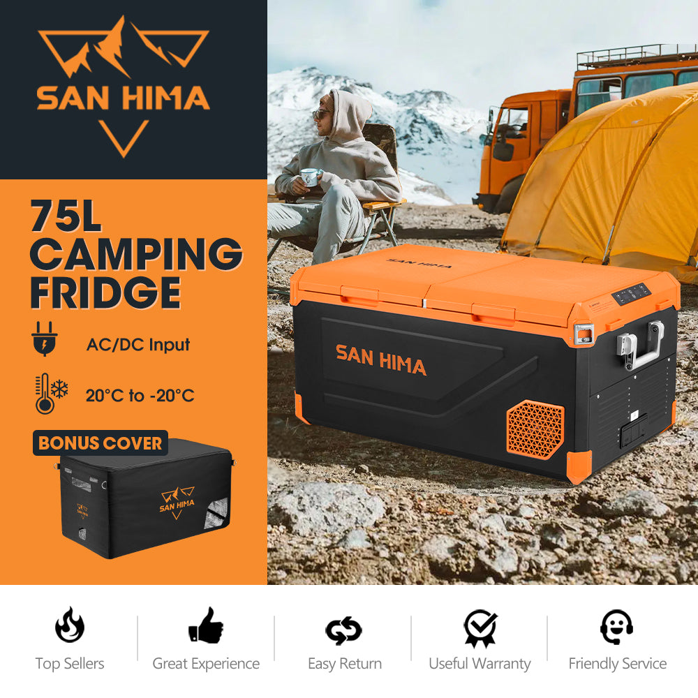 San Hima 75L Portable Camping Fridge Freezer Dual Zone + Insulated Cover