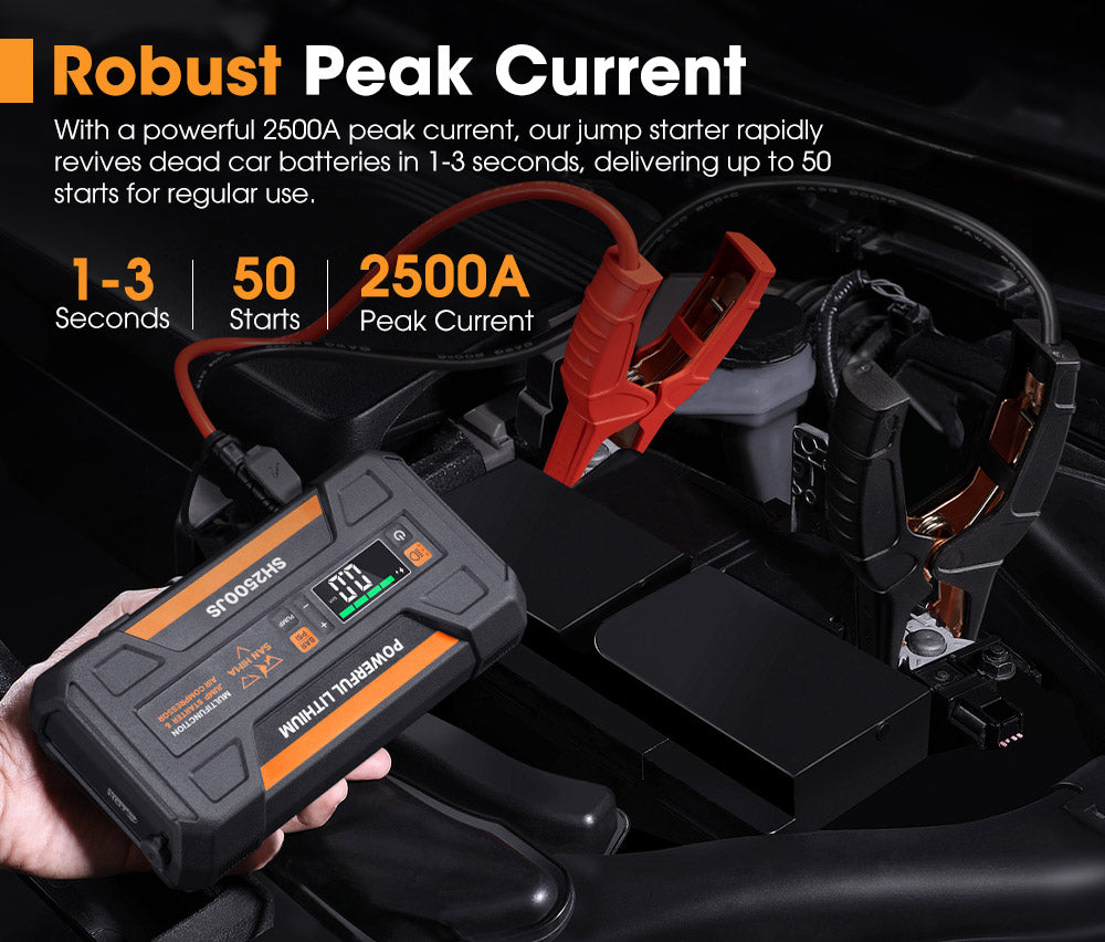 San Hima 12V Jump Starter With Air Compressor 2500A Portable Power Bank Pack