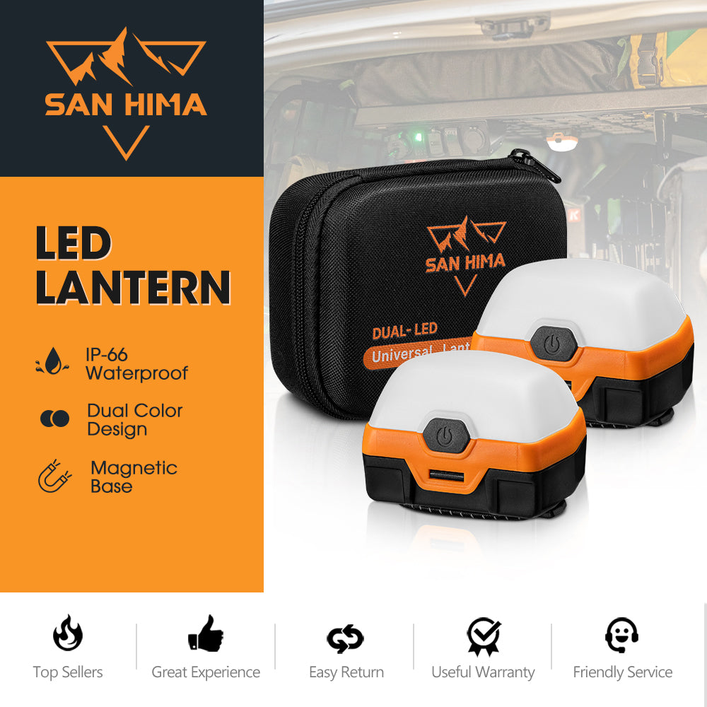 San Hima 2x Camp Light Dual Colour LED Lantern with Inbuilt Lithium Battery