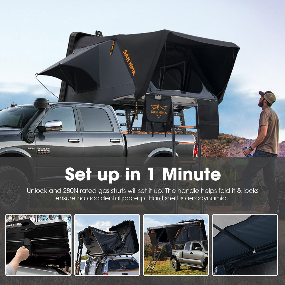 San Hima Jervis Pro Rooftop Tent Hardshell Side Opening+Universal Ute Tub Rack