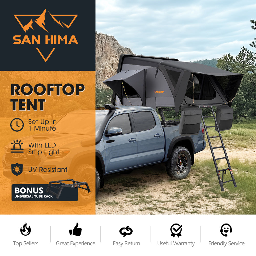 San Hima Jervis Rooftop Tent Hardshell With Ladder + Universal Ute Tub Rack 4WD