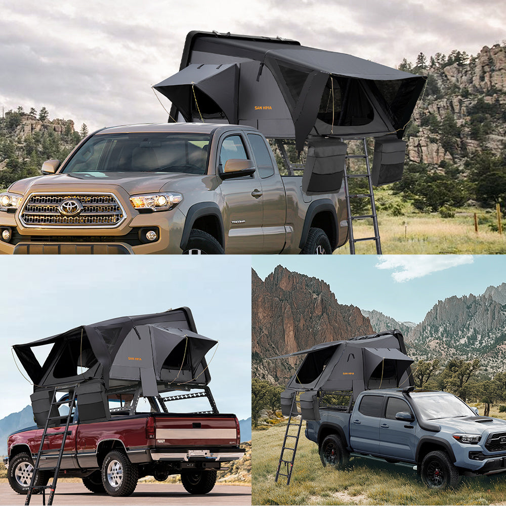 San Hima Jervis Rooftop Tent Hardshell With Ladder + Universal Ute Tub Rack 4WD