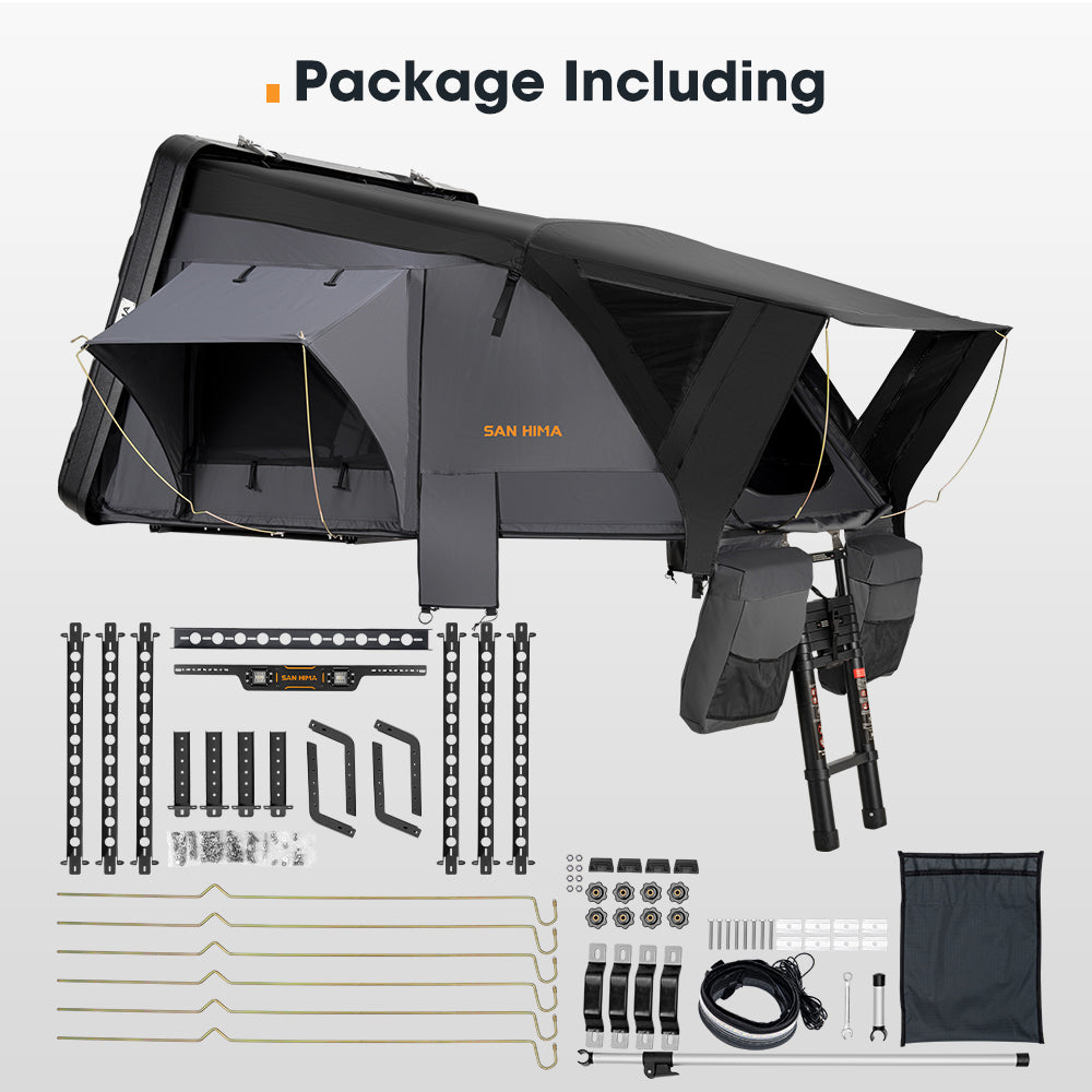 San Hima Jervis Rooftop Tent Hardshell With Ladder + Universal Ute Tub Rack 4WD