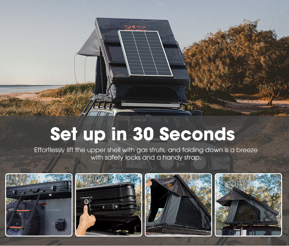 San Hima Kalbarri X Rooftop Tent Hardshell With Ladder 4x4 + 200W Solar Panel