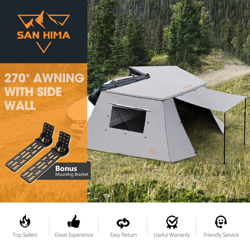 San Hima 270° Awning With Side Wall Car Privacy Screens + "L" Bracket