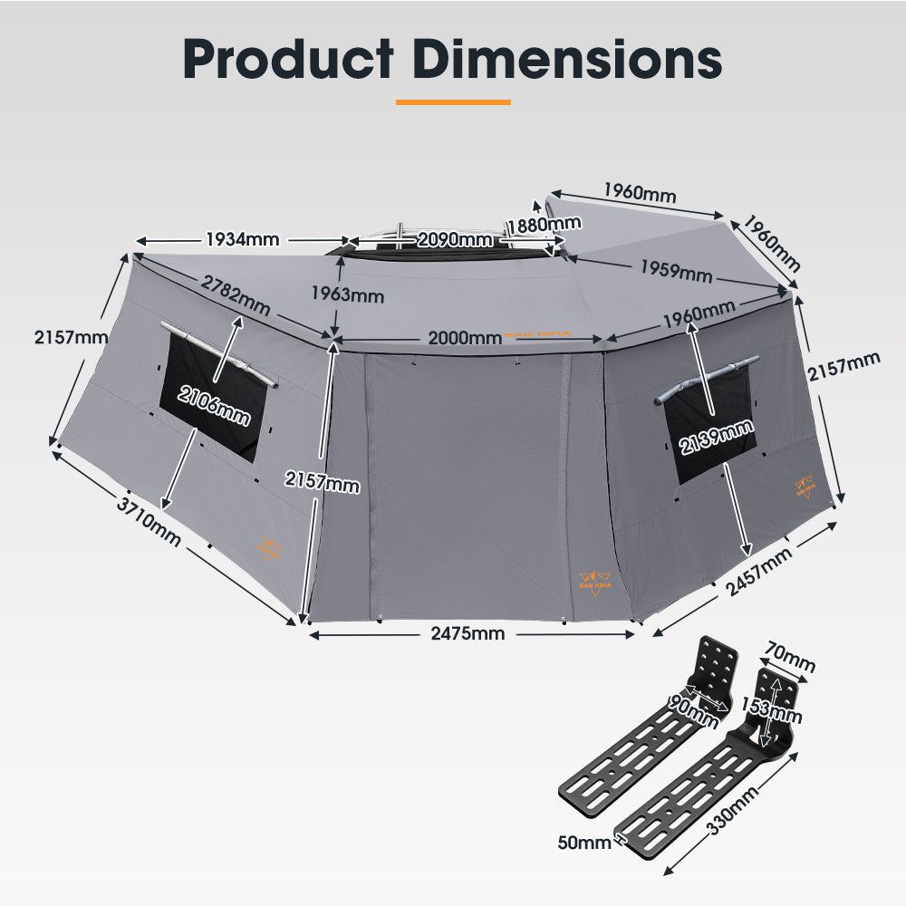 San Hima 270° Awning With Side Wall Car Privacy Screens + "L" Bracket