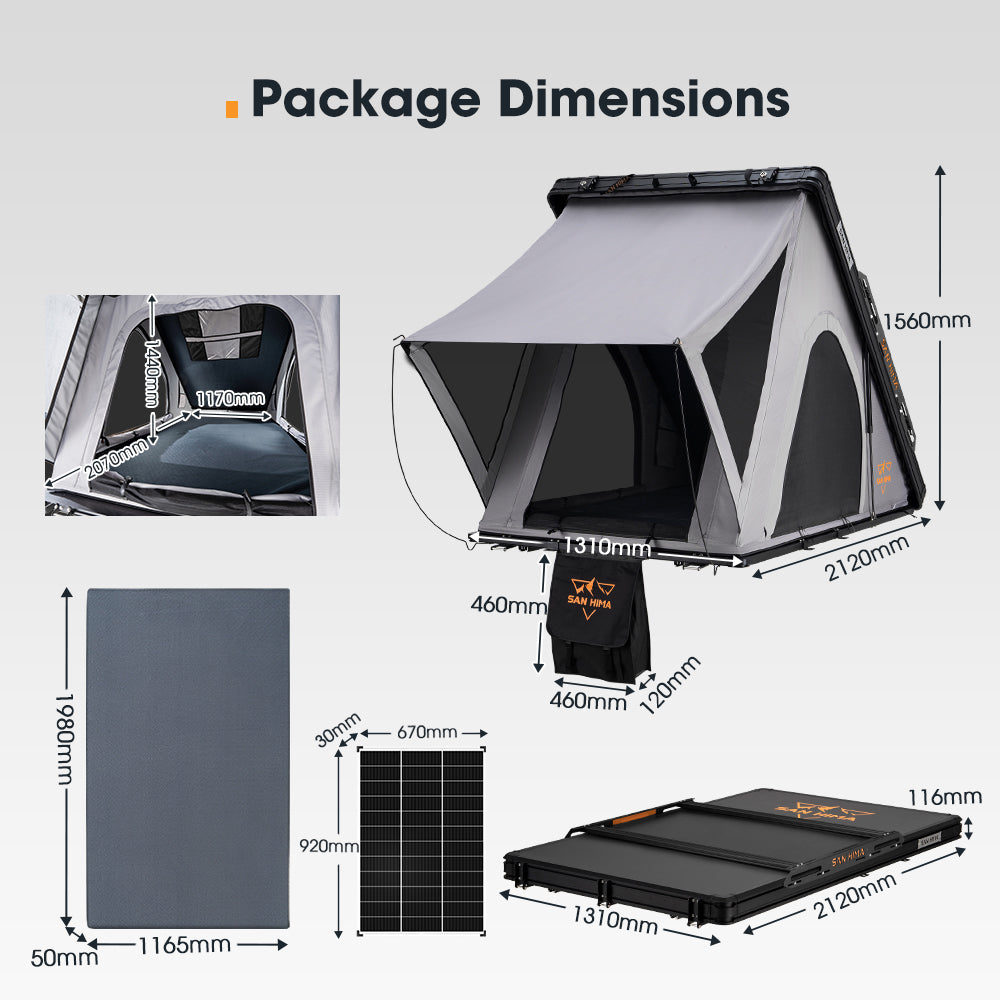 San Hima Kalbarri Roof Top Tent Hardshell With Roof Rack + 130W Solar Panel