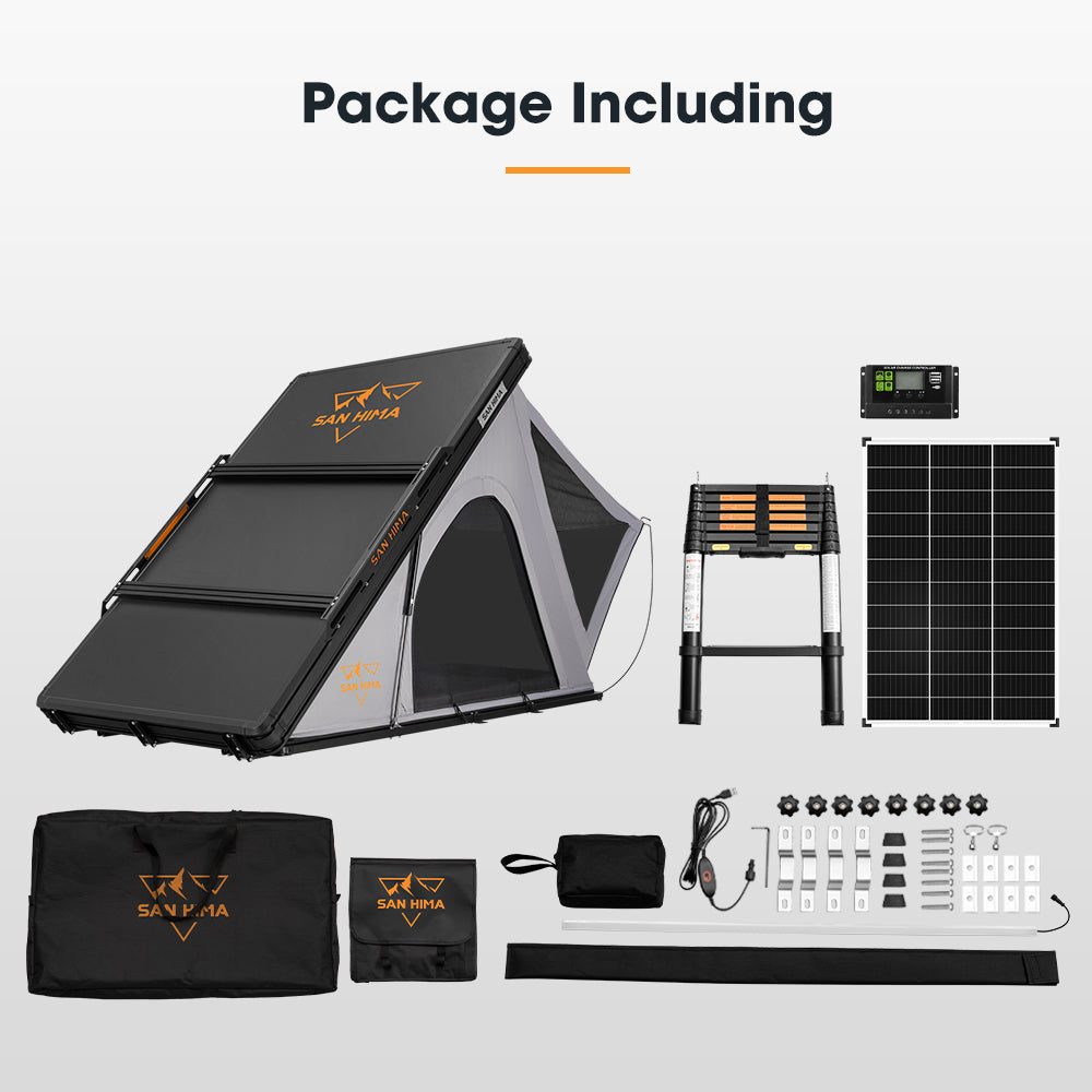 San Hima Kalbarri Roof Top Tent Hardshell With Roof Rack + 130W Solar Panel