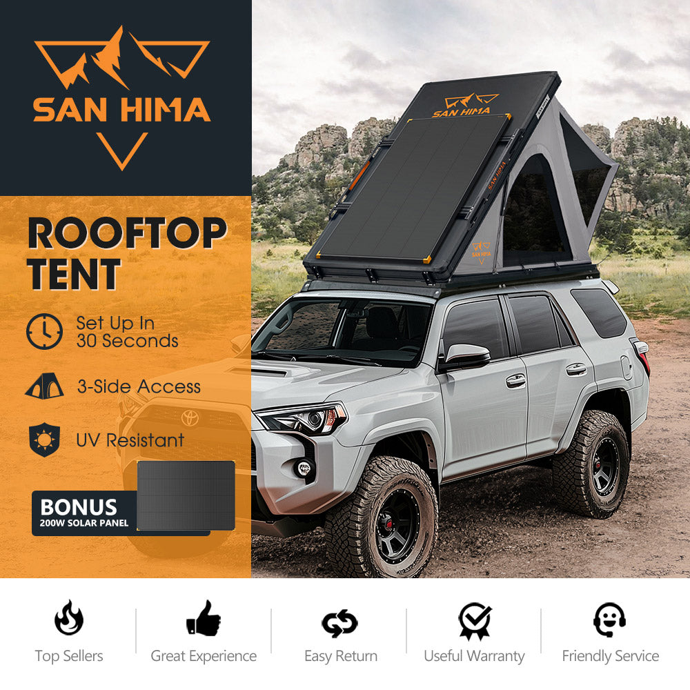 San Hima Kalbarri Roof Top Tent Hardshell With Roof Rack + 200W Solar Panel