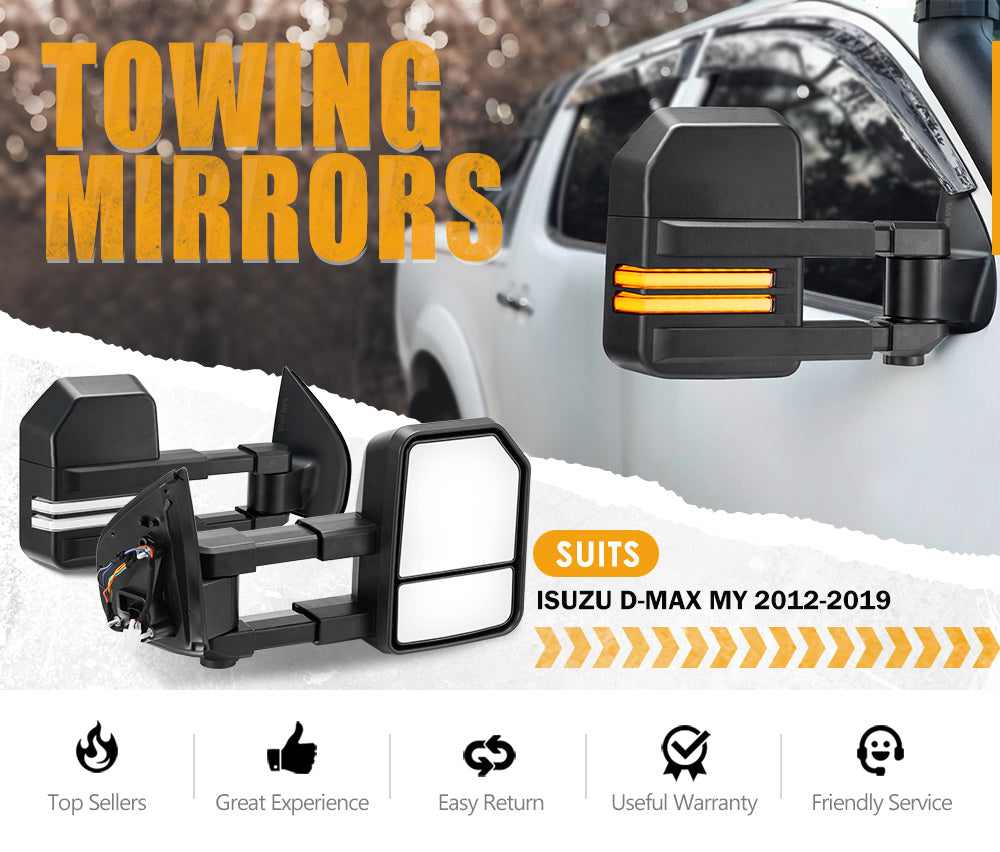 SAN HIMA Pair Extendable Towing Mirrors Gen2 for Isuzu D-MAX MY2012-MY2019 with Indicator