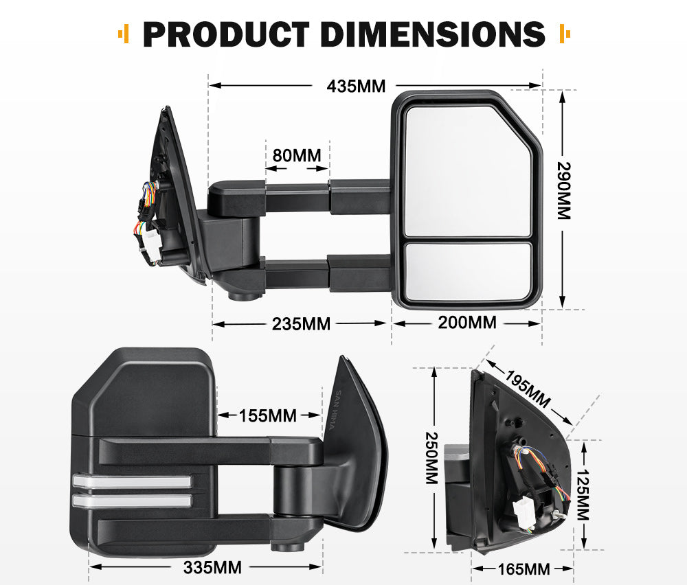 SAN HIMA Pair Extendable Towing Mirrors Gen2 for Isuzu D-MAX MY2012-MY2019 with Indicator