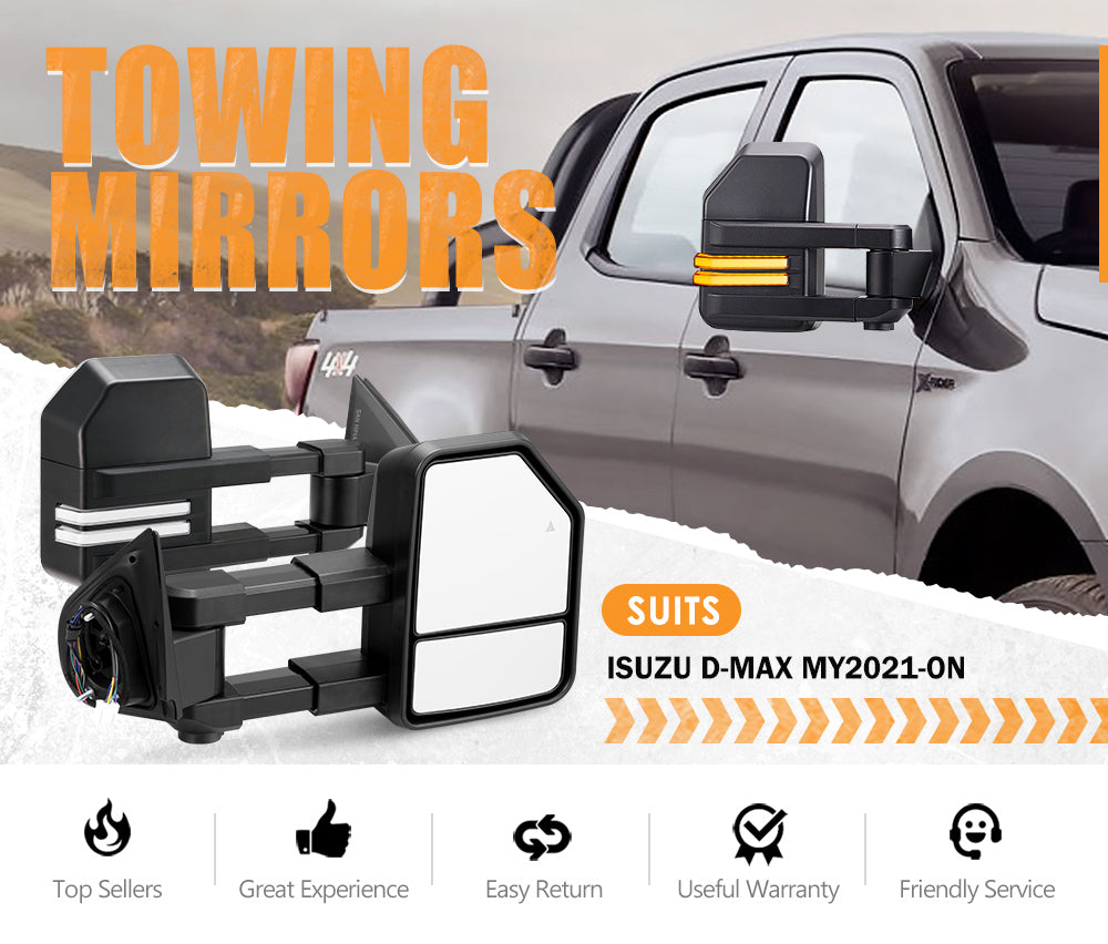 San Hima Extendable Towing Mirrors Gen2 for Isuzu DMAX D-MAX MY2021-On