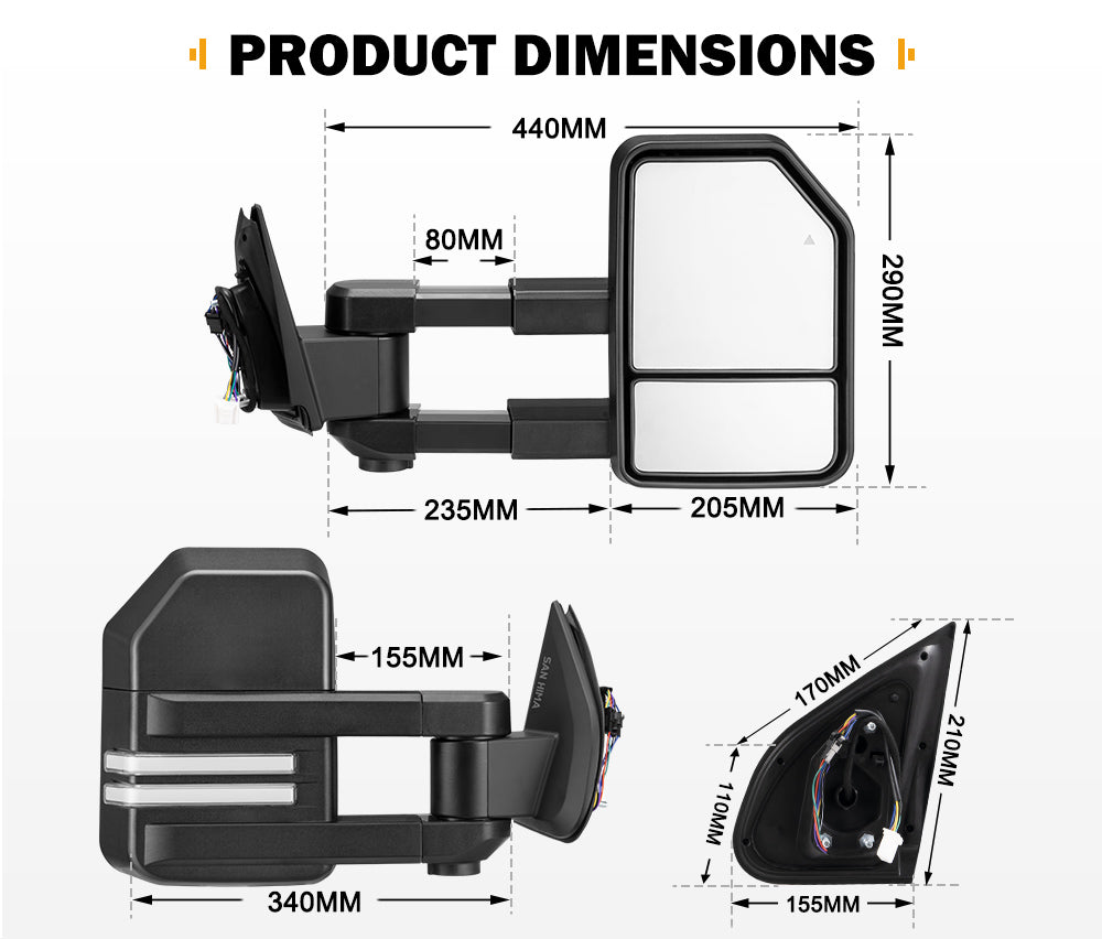 San Hima Extendable Towing Mirrors Gen2 for Isuzu DMAX D-MAX MY2021-On