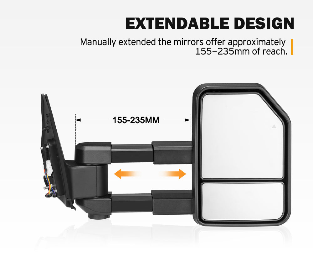 SAN HIMA Extendable Towing Mirrors Gen2 for Toyota Landcruiser 200 Series 2007 to 2021