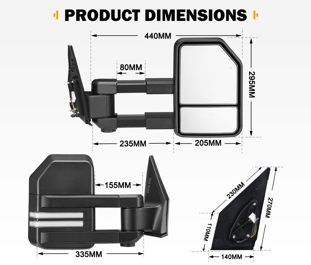 SAN HIMA Extendable Towing Mirrors Gen2 for Toyota Landcruiser 200 Series 2007 to 2021