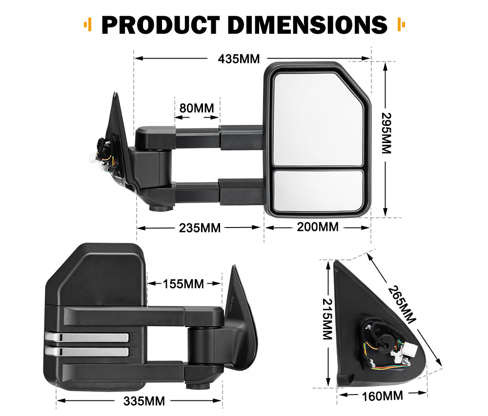 SAN HIMA Extendable Towing Mirrors Gen2 for Mitsubishi Triton MQ/MR 2015-Current