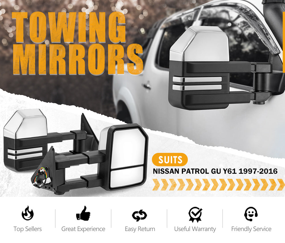 SAN HIMA Pair Extendable Towing Mirrors for NISSAN PATROL GU/Y61 1997-2016 Silver