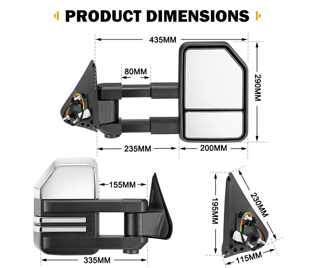 SAN HIMA Pair Extendable Towing Mirrors for NISSAN PATROL GU/Y61 1997-2016 Silver