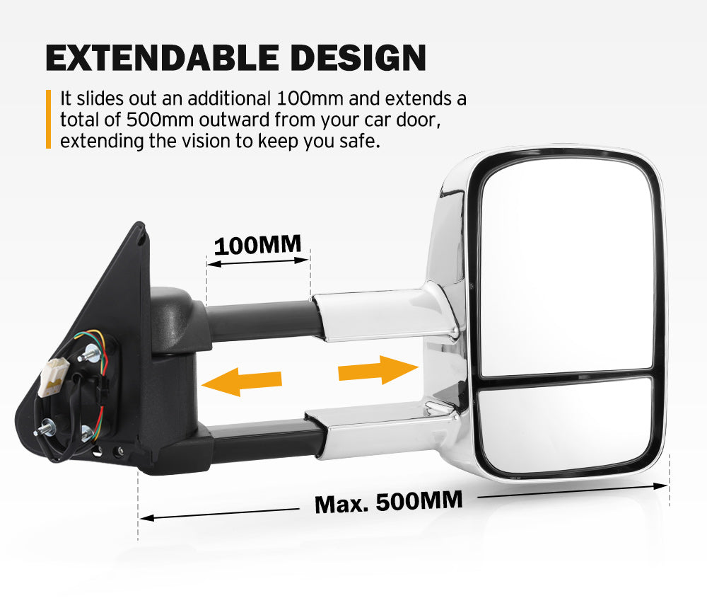 Pair Extendable Towing Mirrors Gen1 for Nissan Patrol GU Y61 1997- 2016