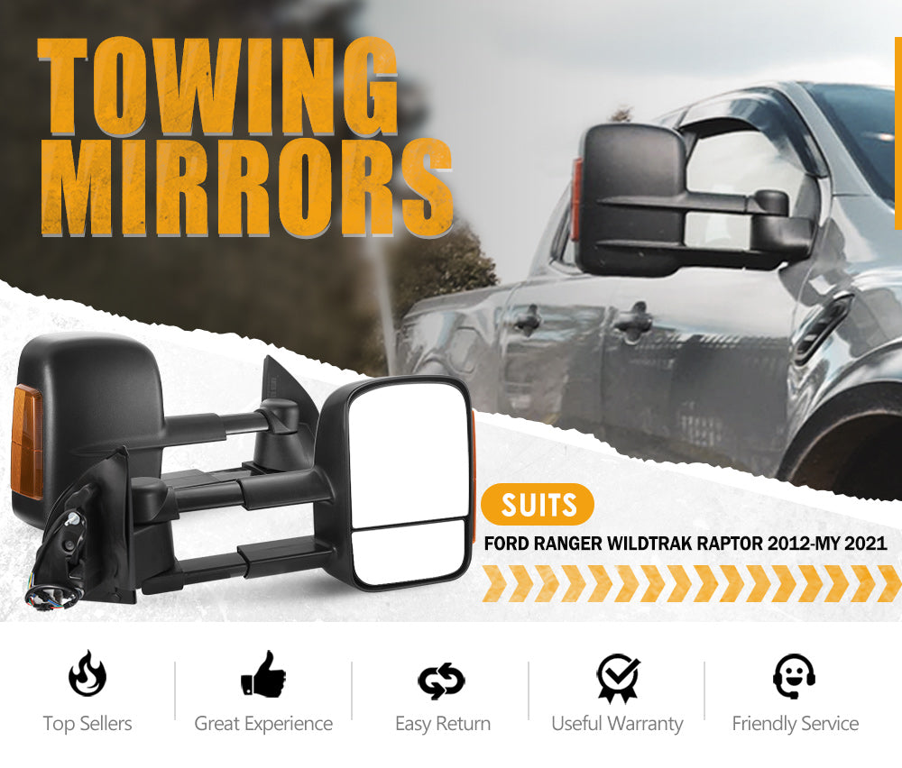 Pair Extendable Towing Mirrors Gen1 for Ford Ranger Raptor 2012-MY2021 W/ Indicators