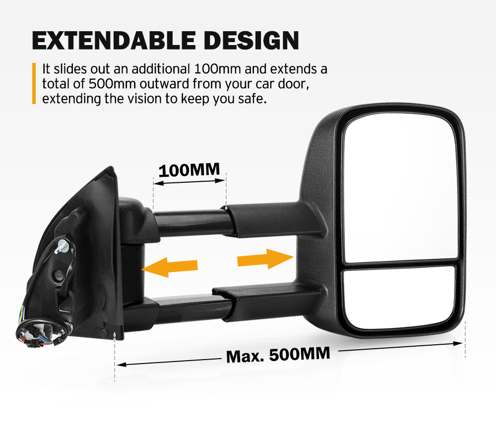 Pair Extendable Towing Mirrors Gen1 for Ford Ranger Raptor 2012-MY2021 W/ Indicators