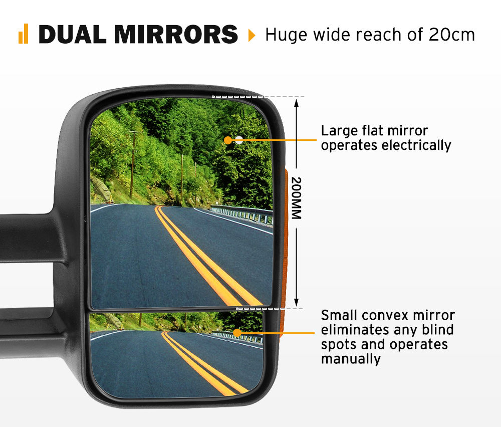 San Hima Extendable Towing Mirrors Gen1 for Mazda BT-50 2012 to Mid-Year 2020 Black