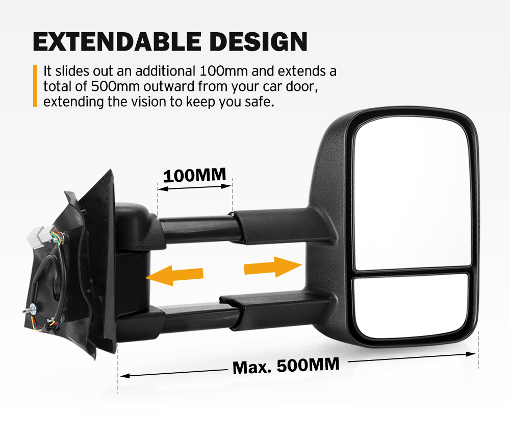 San Hima Extendable Towing Mirrors Gen1 for Mazda BT-50 2012 to Mid-Year 2020 Black