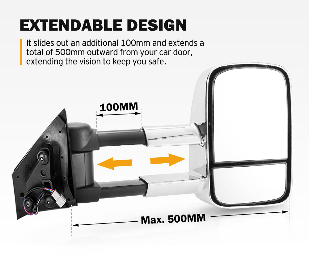 Pair Extendable Towing Mirror Gen1 for Mazda BT-50 2012 to Mid-Year 2020 W/ Indicators