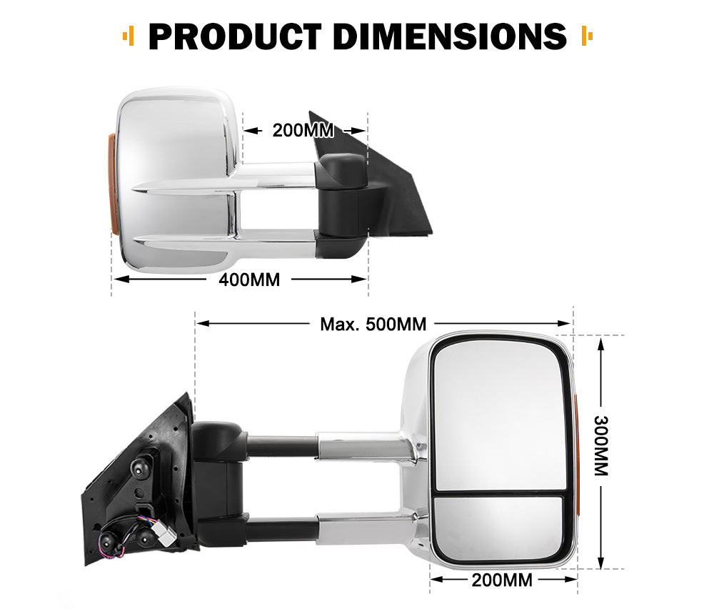 Pair Extendable Towing Mirror Gen1 for Mazda BT-50 2012 to Mid-Year 2020 W/ Indicators