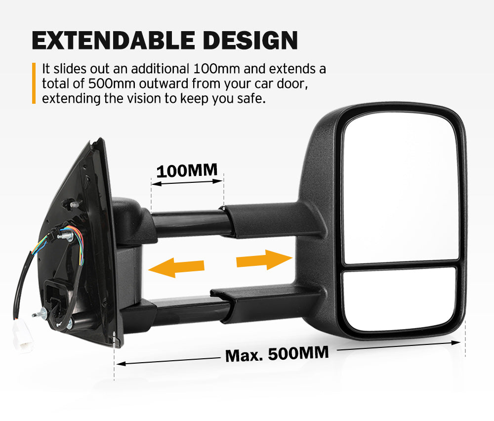 Pair Extendable Towing Mirrors Gen1 for Isuzu MU-X MY2013-MY2019 Pair