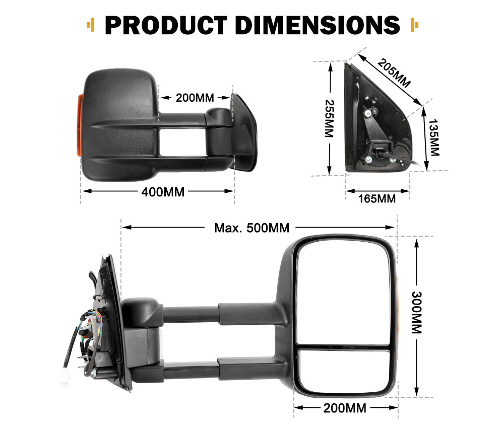 Pair Extendable Towing Mirrors Gen1 for Isuzu MU-X MY2013-MY2019 Pair