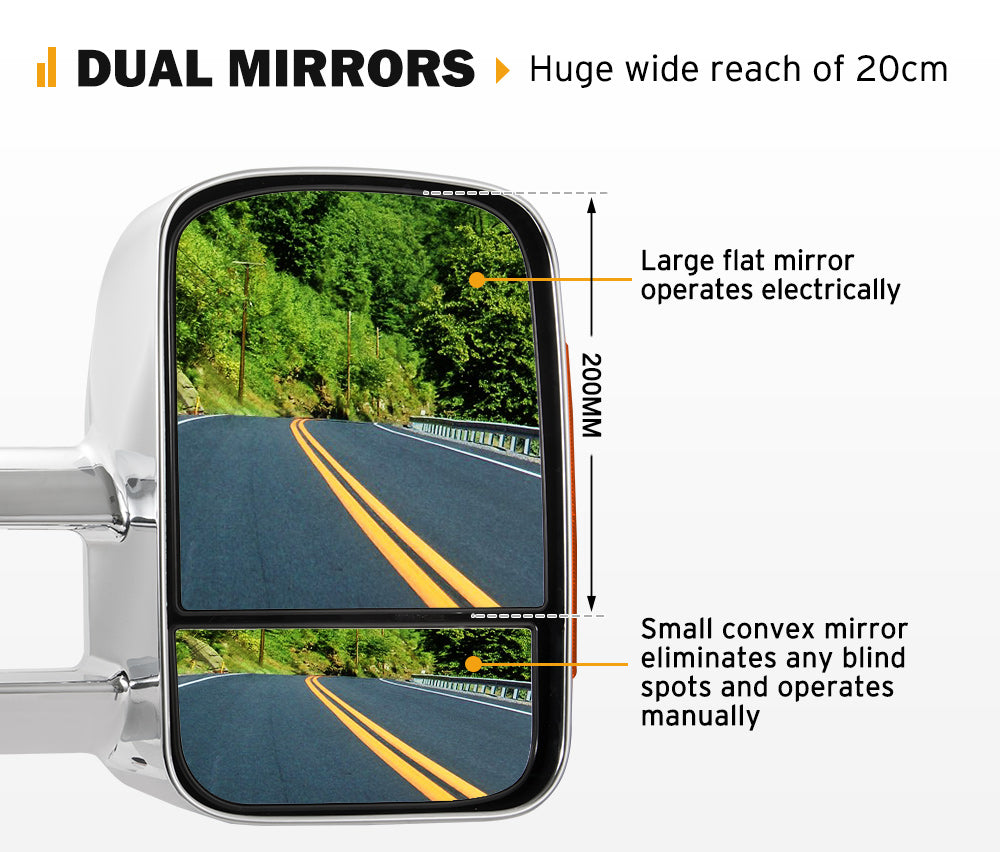 Pair Chrome Extendable Towing Mirrors Gen1 for Isuzu D-MAX MY2012-MY2019