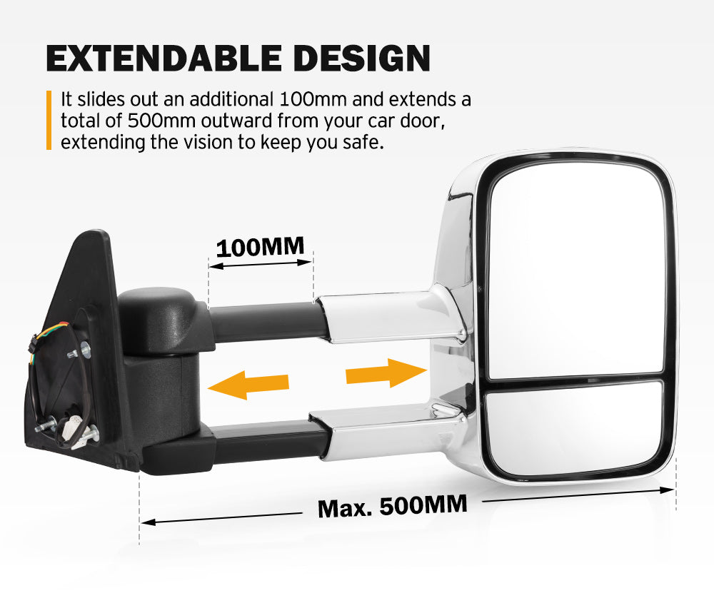 Pair Extendable Towing Mirrors Gen1 for Toyota Prado 120 Series 2002-2009