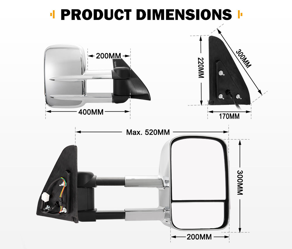 Pair Extendable Towing Mirrors Gen1 for Toyota Prado 120 Series 2002-2009