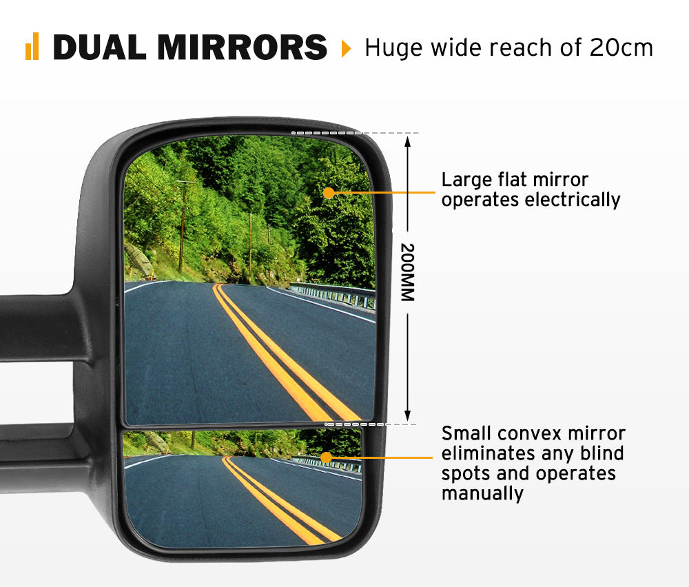 Pair Extendable Towing Mirrors Gen1 for Toyota Prado 120 Series 2002-2009