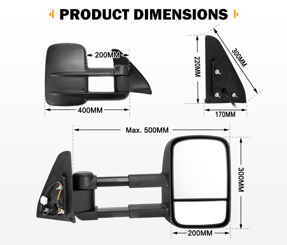 Pair Extendable Towing Mirrors Gen1 for Toyota Prado 120 Series 2002-2009