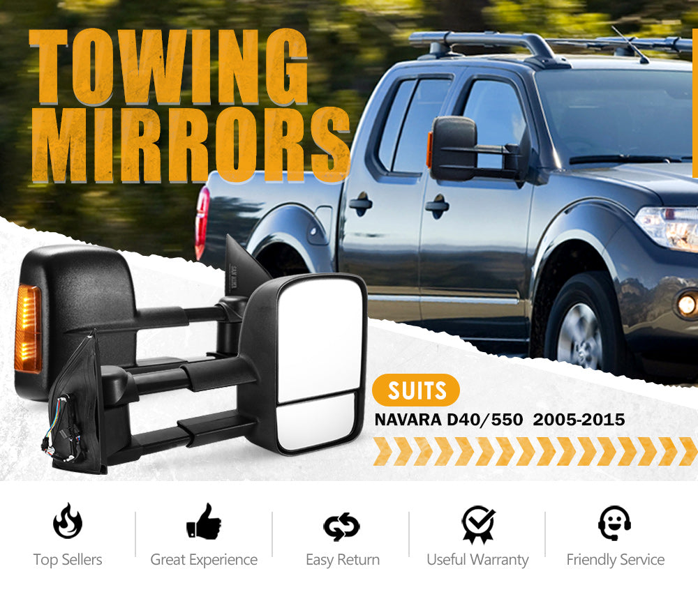 Pair Extendable Towing Mirrors Gen1 for Nissan Navara D40/550 2005-2015