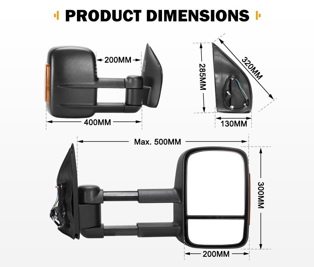 Pair Extendable Towing Mirrors Gen1 for Nissan Navara D40/550 2005-2015