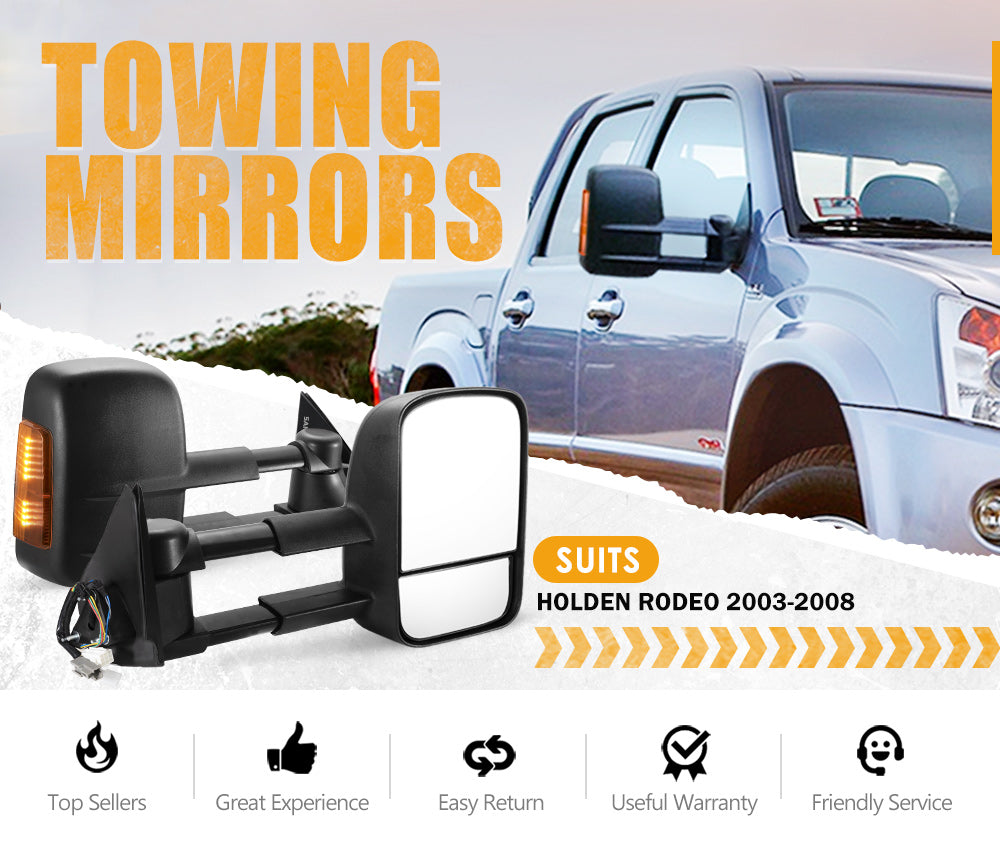 Pair Extendable Towing Mirrors Gen1 for Holden Rodeo 2003-2008 Black