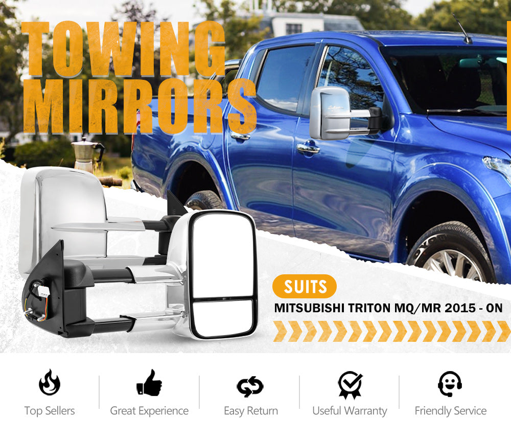 SAN HIMA Extendable Towing Mirrors Gen1 fit Mitsubishi Triton MQ/MR 2015 - ON Chrome