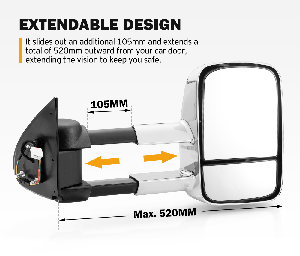 SAN HIMA Extendable Towing Mirrors Gen1 fit Mitsubishi Triton MQ/MR 2015 - ON Chrome