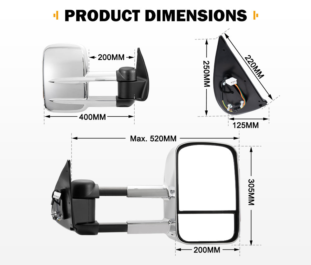 SAN HIMA Extendable Towing Mirrors Gen1 fit Mitsubishi Triton MQ/MR 2015 - ON Chrome