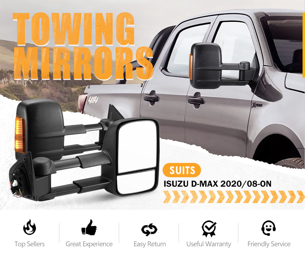 San Hima Extendable Towing Mirrors Gen1 For Isuzu DMAX D-MAX 2020/08-ON