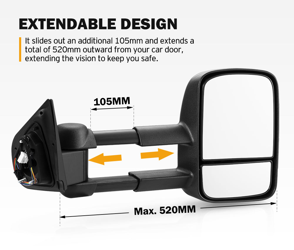 San Hima Extendable Towing Mirrors Gen1 For Isuzu DMAX D-MAX 2020/08-ON