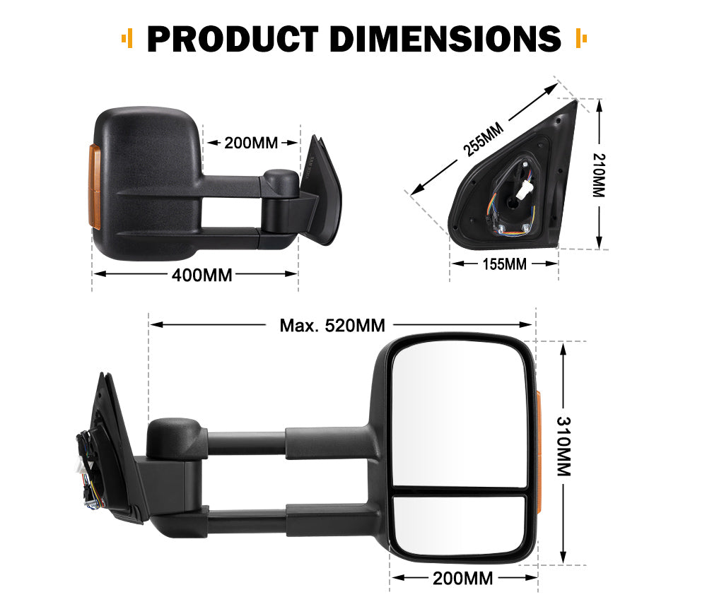 San Hima Extendable Towing Mirrors Gen1 For Isuzu DMAX D-MAX 2020/08-ON