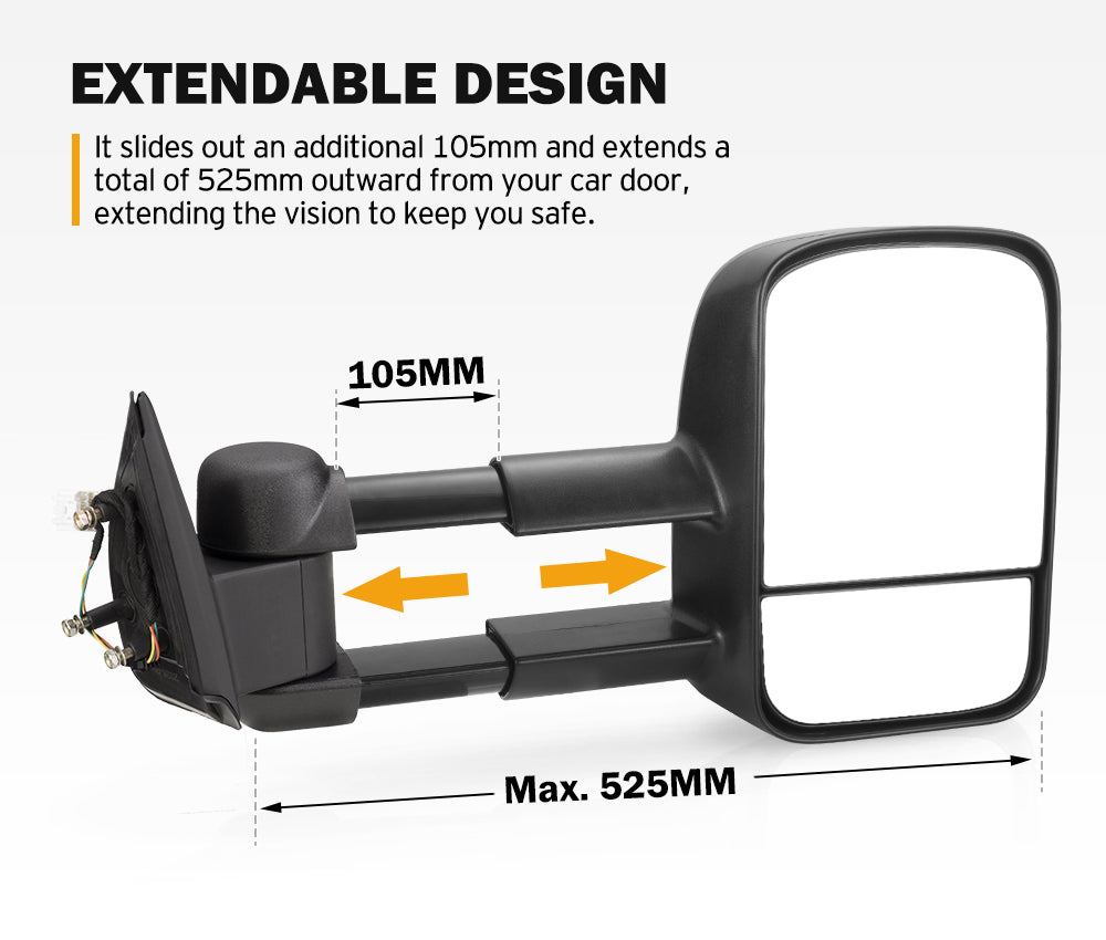 San Hima Pair Extendable Towing Mirrors Gen1 Fit Ford Ranger 2009-2011